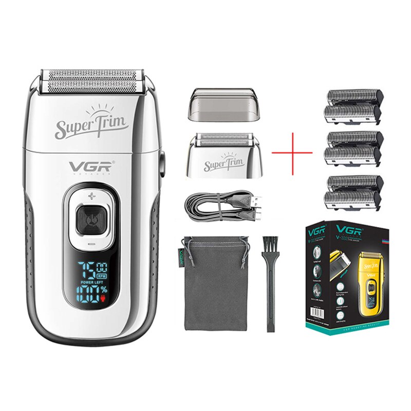 Professionele Kapper Scheerapparaat Baard Trimmer Shaper 3-Speed Elektrische Scheerapparaat Bald Head Scheren Machine Baard Scheerapparaat Voor Mannen: Silver with 3 head