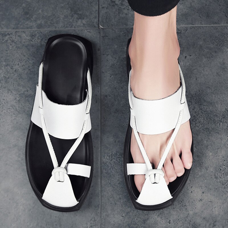 Herr läder tofflor sandaler split läder herr strandskor slip on flip flops herr fritidsskor sommar skor