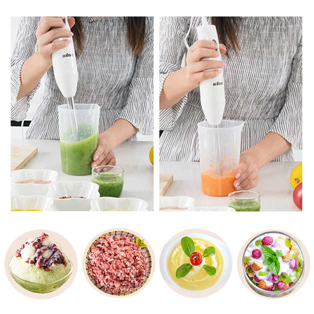 2 Speeds Electric Blender 2 in 1 Food Mixer Kitchen Smoothies Detachable Hand Blender Egg Beater Vegetable Fruit Salad Sonifer