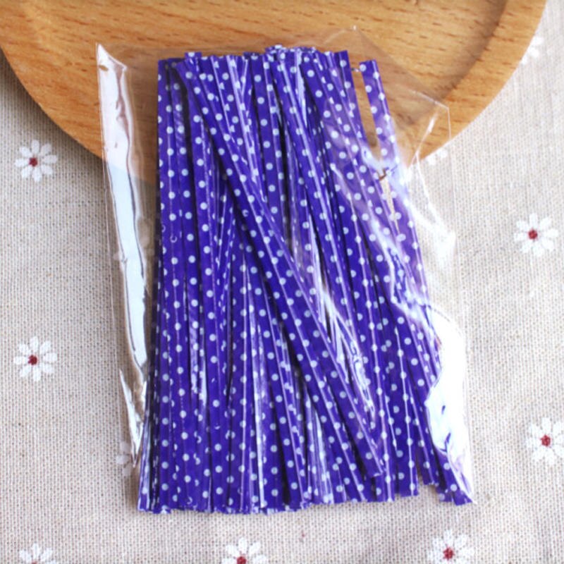 100 st 9cm tråd metalliska snoddar för cello godispåse stål bakförpackning ligation klubba dessert försegling twist slips: Lila