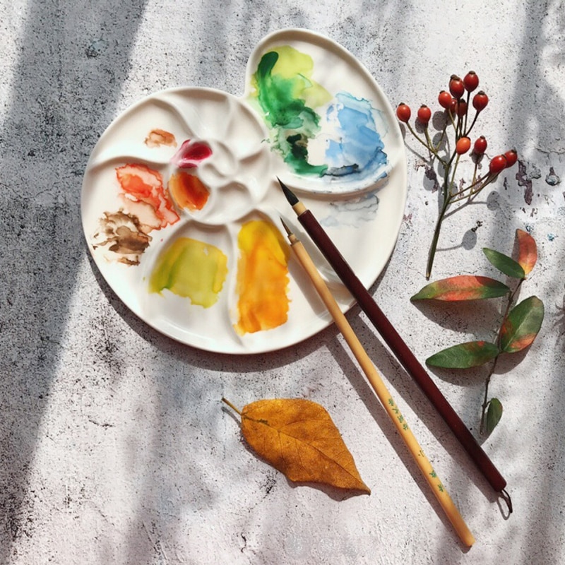 Schilderen Keramische Aquarel Palet Ronde Schelp Kunstenaar Professionele Keramische Palet Gouache Paintingtray Olieverf Schotel Art