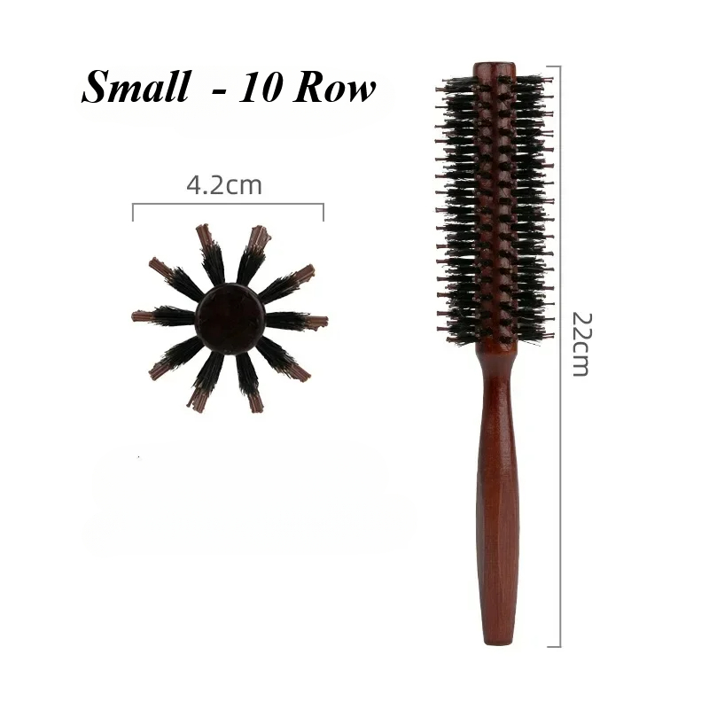 Cepillo redondo de pelo con cerdas de jabalí de madera, herramientas de estilismo antiestáticas para peluquería, peine para pelo rizado, cepillo para el pelo: Negro