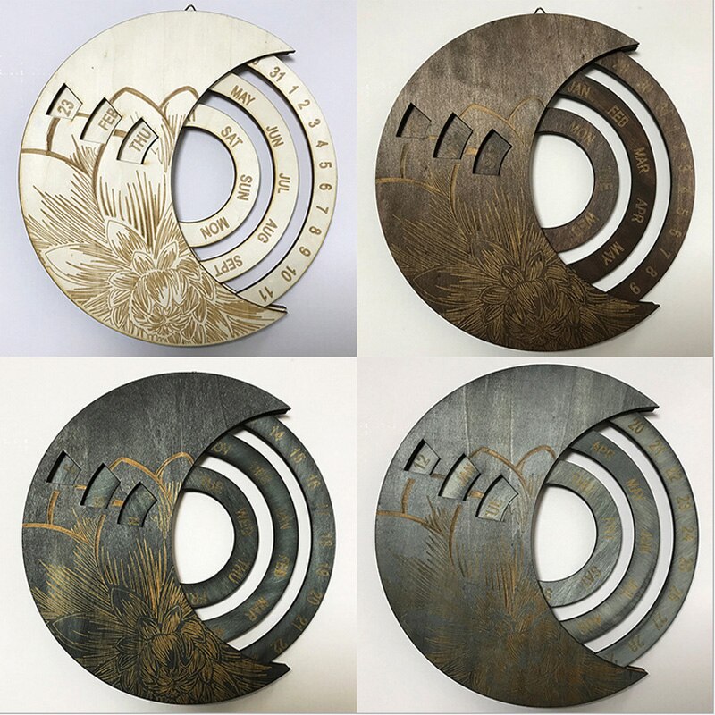 Wooden Calendar Circular Everlasting Perpetual Calendar Wall Hanging Ornaments Decorative Xmas Christmas Advent Calendars