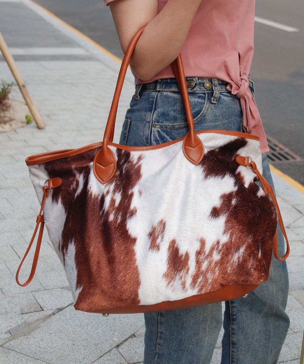 Bolso de ante de cuero de vaca bolso de mano de gamuza con estampado de vaca Bolso grande de mujer