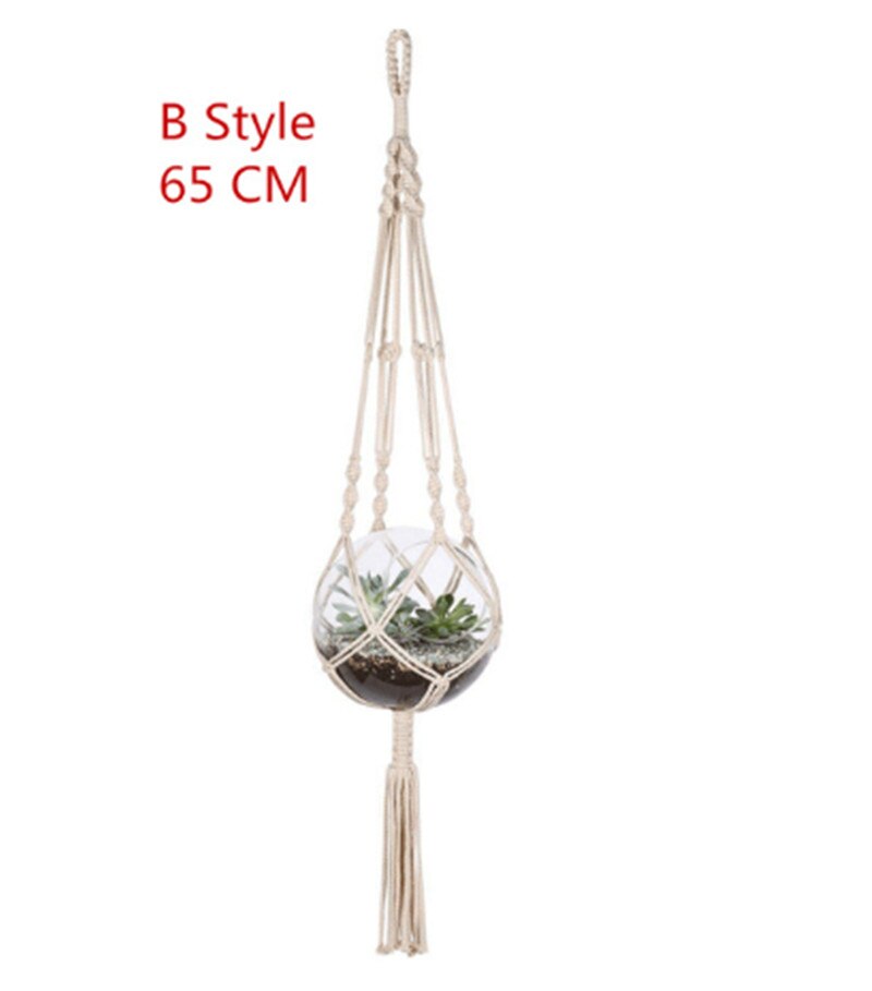 Macrame Plant Hangers Indoor White Cotton Rope Flowers Pots Hanging: E 65CM