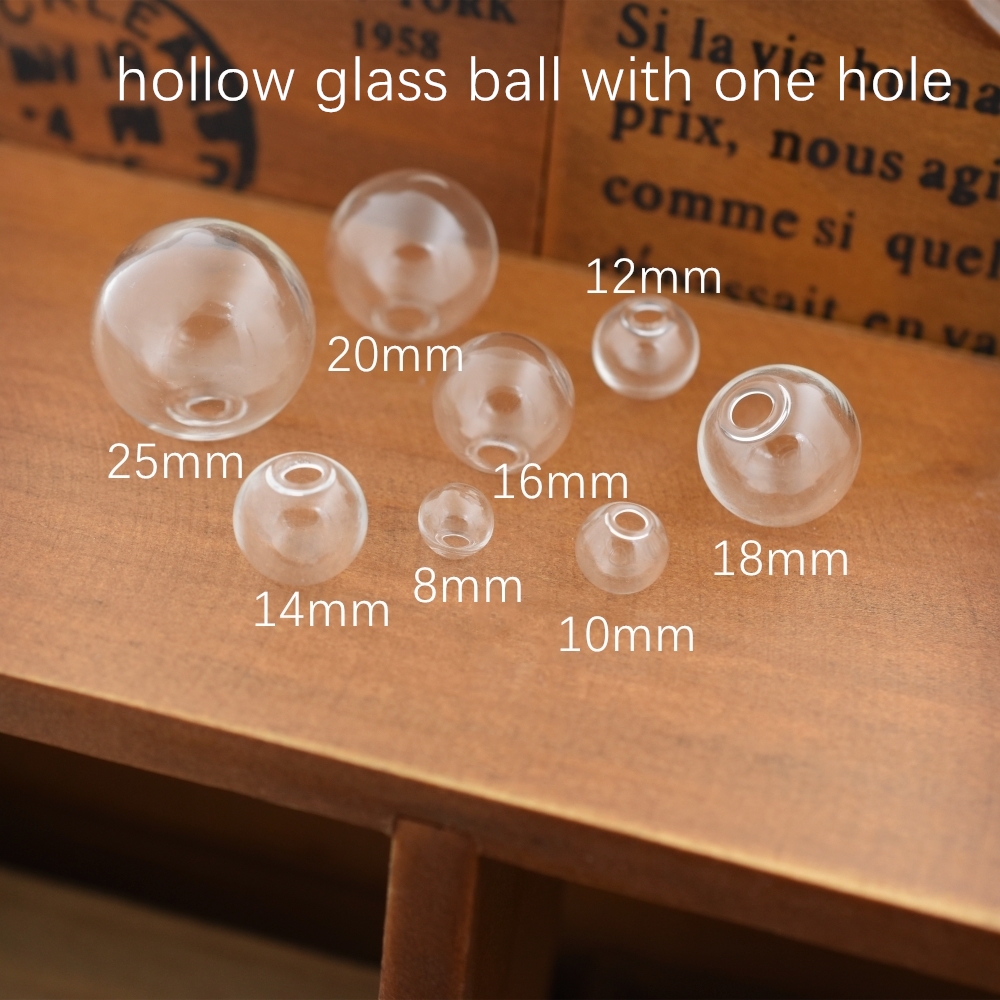 10 Stück 8–25 mm hohle Glaskugel mit einem Loch, runde Blasenfläschchen, Glaskugel, Kugeln, Schmuckzubehör, Glasmedaillon-Zubehör