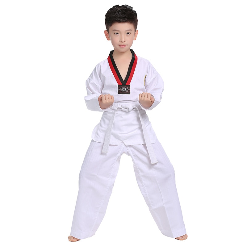 Kid 'S Wit Katoen Wtf Karate Uniform Mannen Taekwondo Dobok Kleding Met Riem Kinderen Volwassen Lange Mouwen Tkd Training kleding