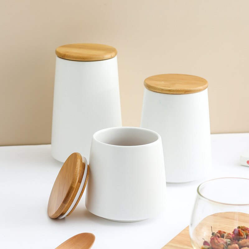 Tarro sellado de cerámica nórdico con tapa, recipientes de almacenamiento de granos variados de cocina, frasco de almacenamiento de alimentos, organizador de café y té