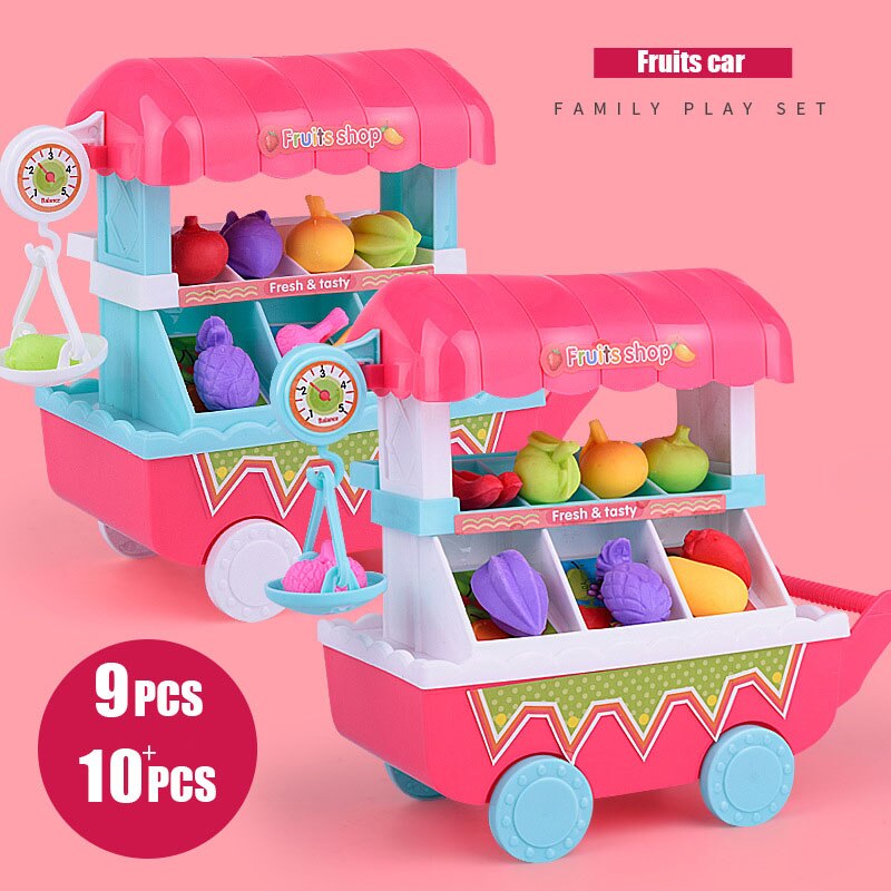 Coolplay Simulatie Mini Muziek Groente Winkelwagen Kinderen Speelhuis Trolleys Speelgoed Mini Trolleys Fruit Groente Kookgerei: Fruit