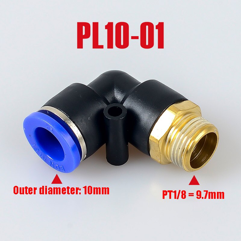 Pl pneumaattinen liitin 4mm-12mm letku  od 1/8 " 1/4 " 3/8 " 1/2 " uros pneumaattinen kierre putki kulmaliitin putki ilma työnnetään sisään: Pl10-01