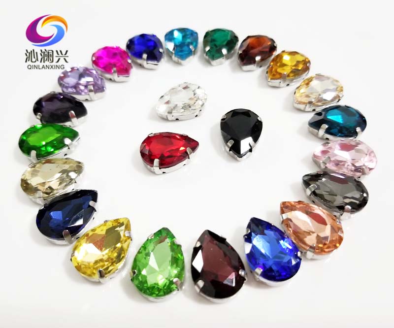 mischen farbe Silber Basis Träne bilden Glas Kristall näHenne auf klaue strass mit löchern, Diy Kleidung zubehör