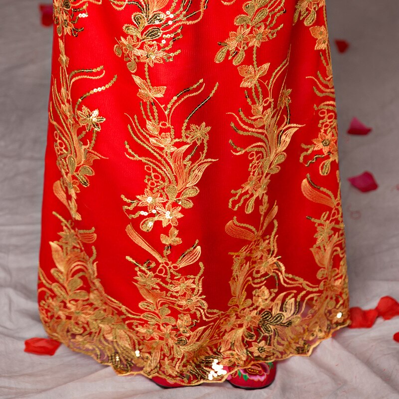 Cheongsam Vintage rojo bordado de novia, vestido de boda de estilo chino tradicional moderno Oriental para mujer, Vestidos Qipao talla S-XXL