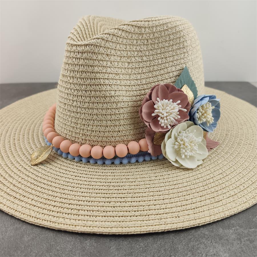 Boho stil solhat bred skygge floppy sommerhatte til kvinder strand panama stråkuppel blomsterhat femme skyggehat