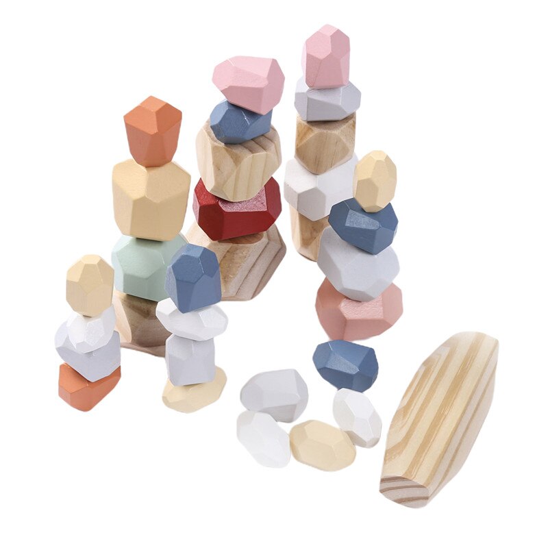 Toddler Kid Baby Stacking Toys Colored Stones Wooden Building Block Puzzle Early Education Tools Decoration