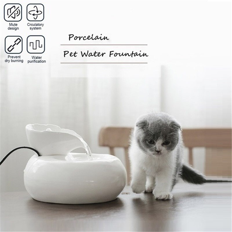 Fuente eléctrica de cerámica para gatos y perros, tazón para beber, fuente de agua automática para gato, dispensador de productos para mascotas, cuenco para comida