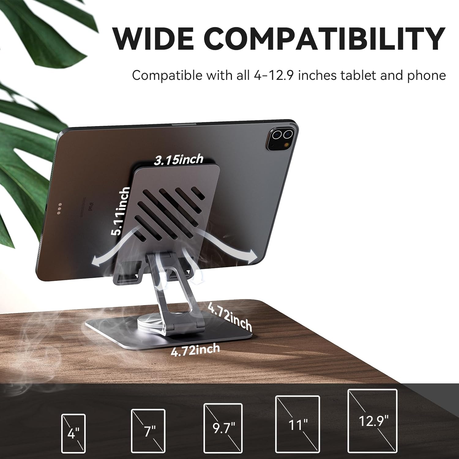 Minisopuru iPad-standaard voor bureau 360-draaibaar Opvouwbare draagbare monitorstandaard iPad-accessoires voor thuiskantoor 2024 iPad Pro-standaard