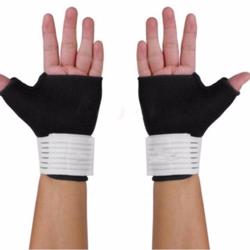 1 Paar Palm Pols Hand Ondersteuning Handschoen Sport Bandage Gym Half Vinger Duim Wrap Sport Veiligheid Elastische Polsband Brace: black