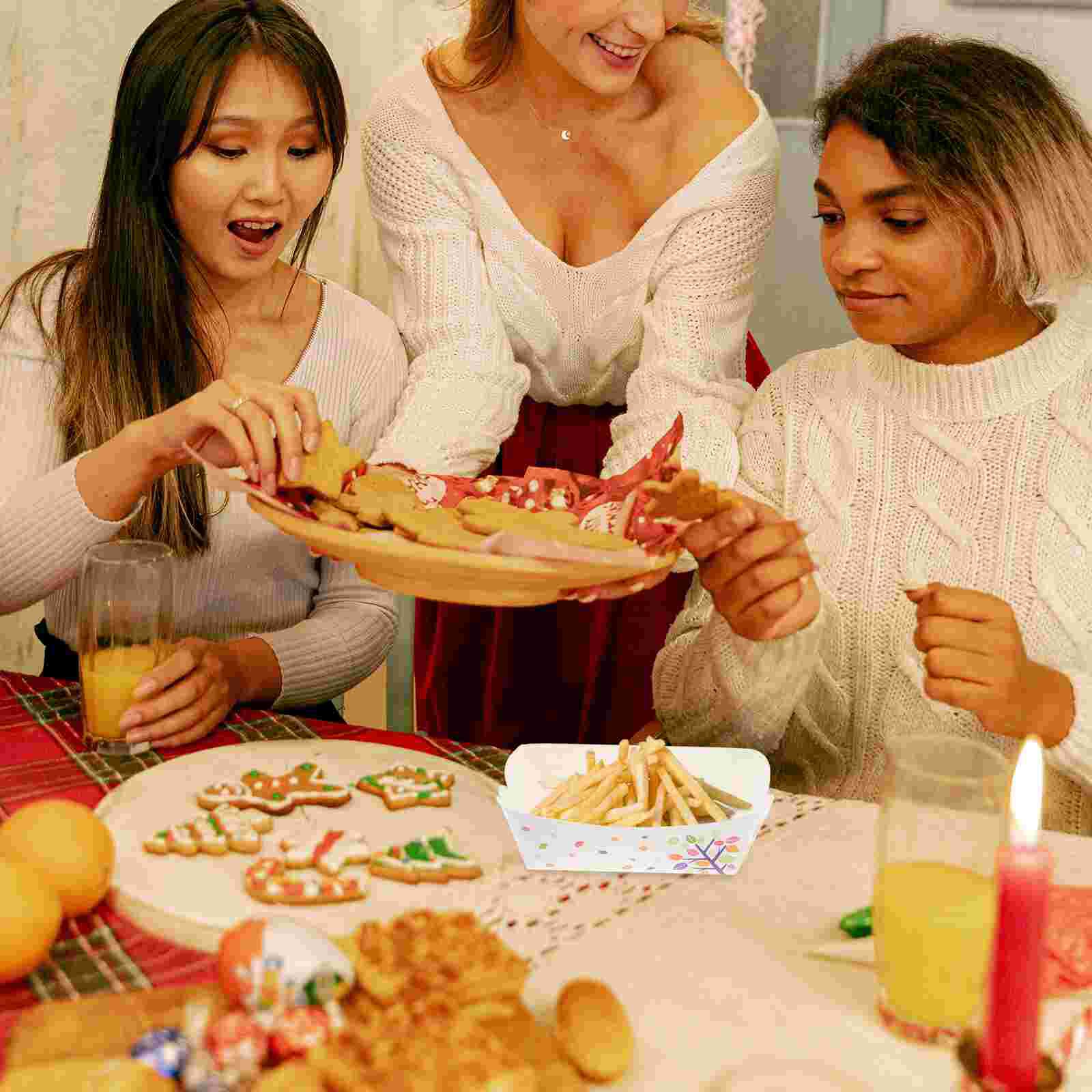 100pcs Disposable Food Tray Paper Snack Packing Box Practical Food Wrapping Box