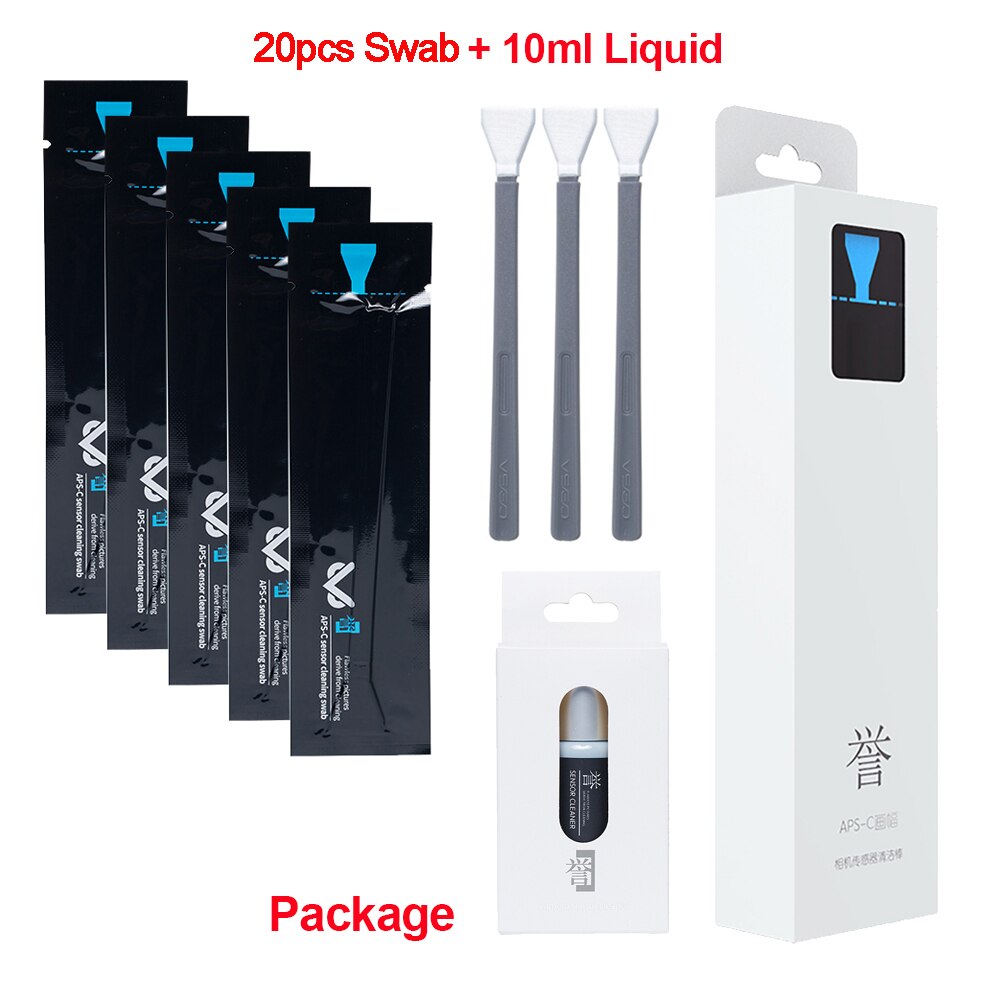 APS-C Frame Sensor Cleaning Kit Updated Packaging 10pcs 16mm Swabs Plus 10ml Fluid for CCD/CMOS Digtial Camera.: 20 swabs 10ml liquid