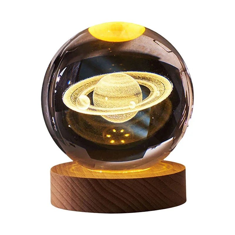 Leuchtende Kristallkugel LED Nachtlicht Saturn Sonnensystem 3D Mond Tischlampe USB Schlafzimmer Atmosphäre Lampe für Geburtstag Kind *: orange