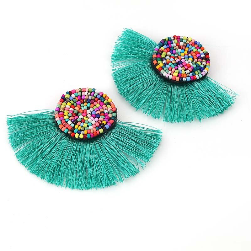 2PCs Tassel fringe pendant with glass bead for DIY earrings jewelry making sewing supplies garment clothes accessory decoration: 11