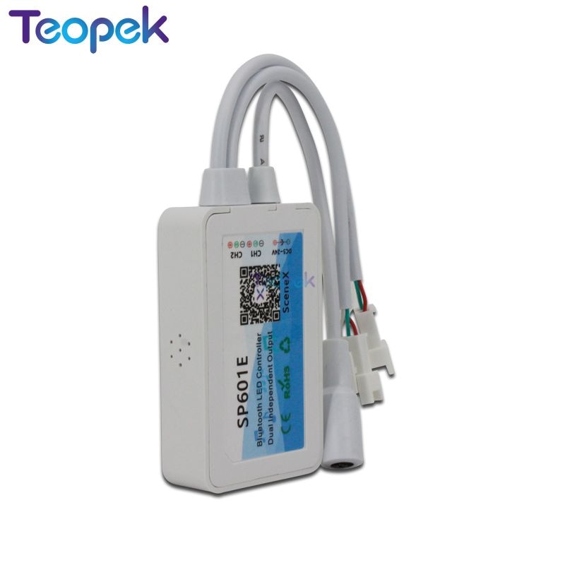 SP601E Bluetooth LED Controller Dual Output Signal Built In Addressable Pixels LED RGB Strip Music Controller IOS/Android App