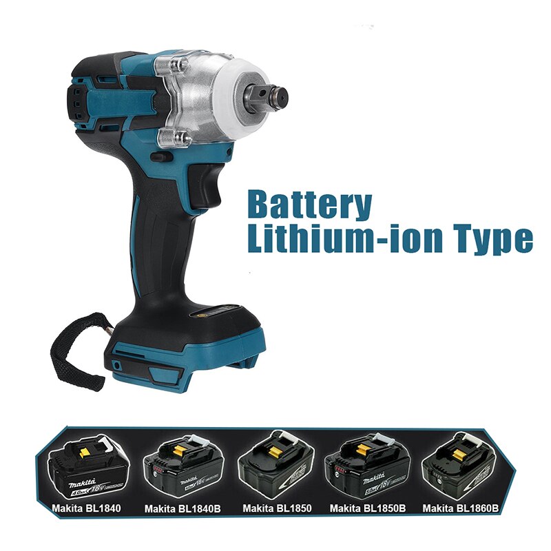 Makita18V Battery 280 N.m Cordless Electric Impact Wrench Motor 1/2 Square Brushless Rechargeable Wrench LED Light Power Tools