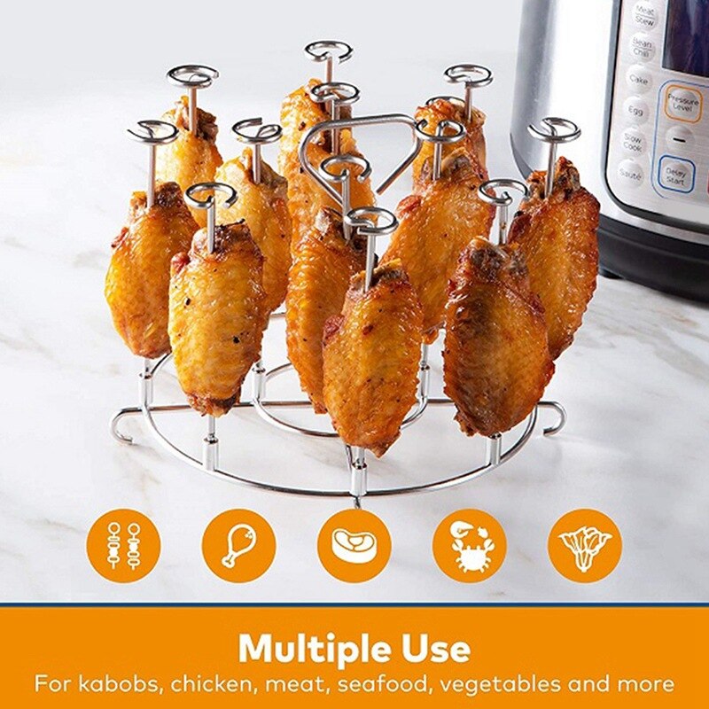 Stainless Steel Vertical Skewers Holder Rack Skewers Vertical Grill Stand BBQ Camping Flat Forks Durable Air Fryer Accessories