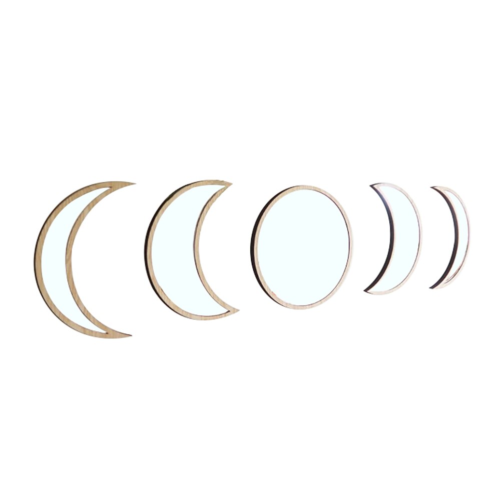 5 unids/set Estilo nórdico forma de luna fase de Madera acrílico montaje en pared espejo sala de estar dormitorio Decoración: Log Color