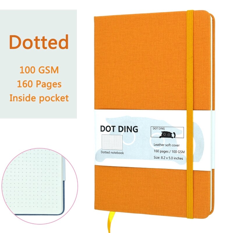 A5 Dotted Notebook 100 GSM paper cloth Hardcover Planner Diary school supplies Agenda Stationery dotted notebooks and journals: Orange
