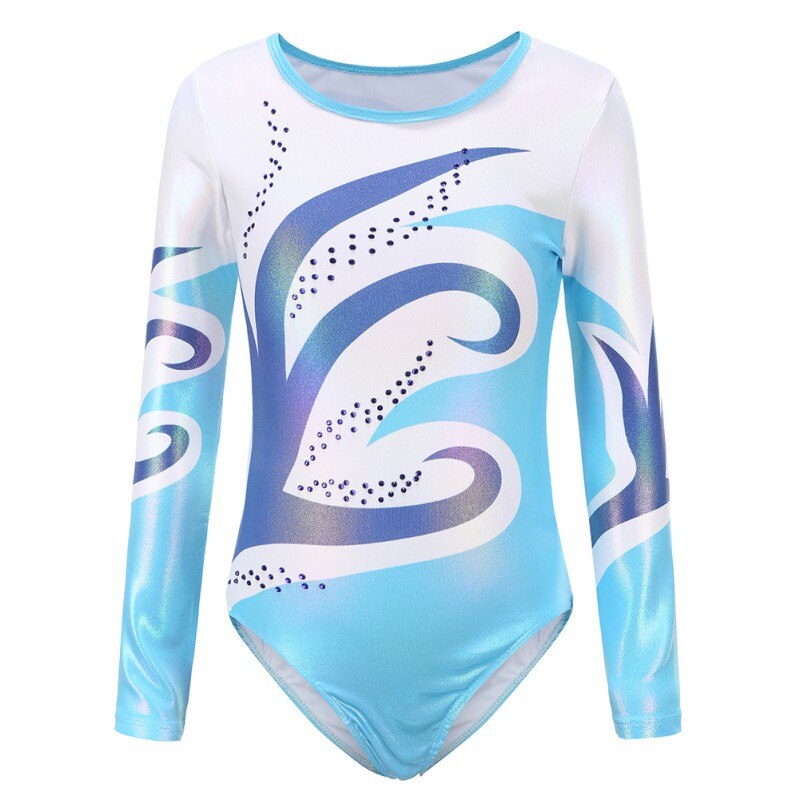 Children Girls Diamante Long Sleeve Ballet Practice Dance Wear Gymnastics Bright Color Body Suits Gym Clothes: L / 10