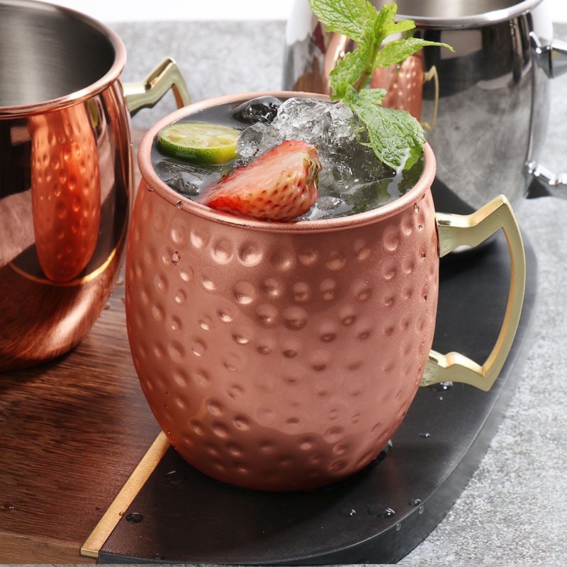 Taza de cobre de mula de moscú de 530ml, vaso de cerveza hecho a mano de acero inoxidable, copa de cóctel de vidrio, copa de vino, bebida fría, Bar