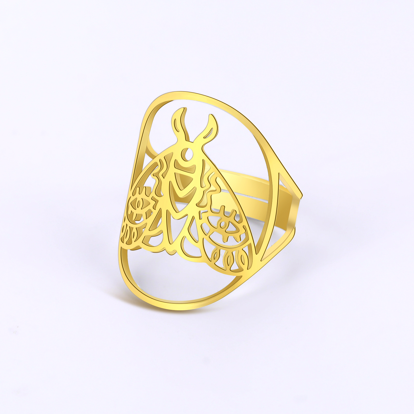 Skyrim Luna-Anillo de polilla para hombre y mujer, anillos abiertos ajustables de acero inoxidable, joyería gótica de insectos y animales, de San Valentín,