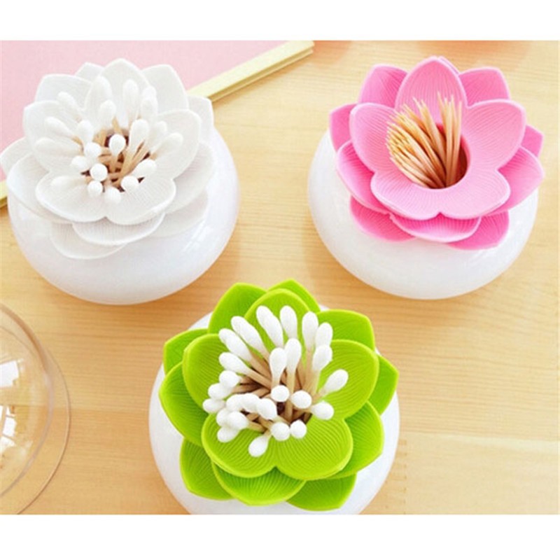 1pc/lot 4 Colors Lotus Home Decor Toothpick Cotton Swab Holder Storage Box Pick Toothpick case GI870661