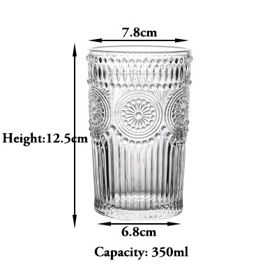 Romantiska vattenglas, premium dricksglas tumblers, vintage glasset för juice, drycker, öl, cocktail: Klar 350ml