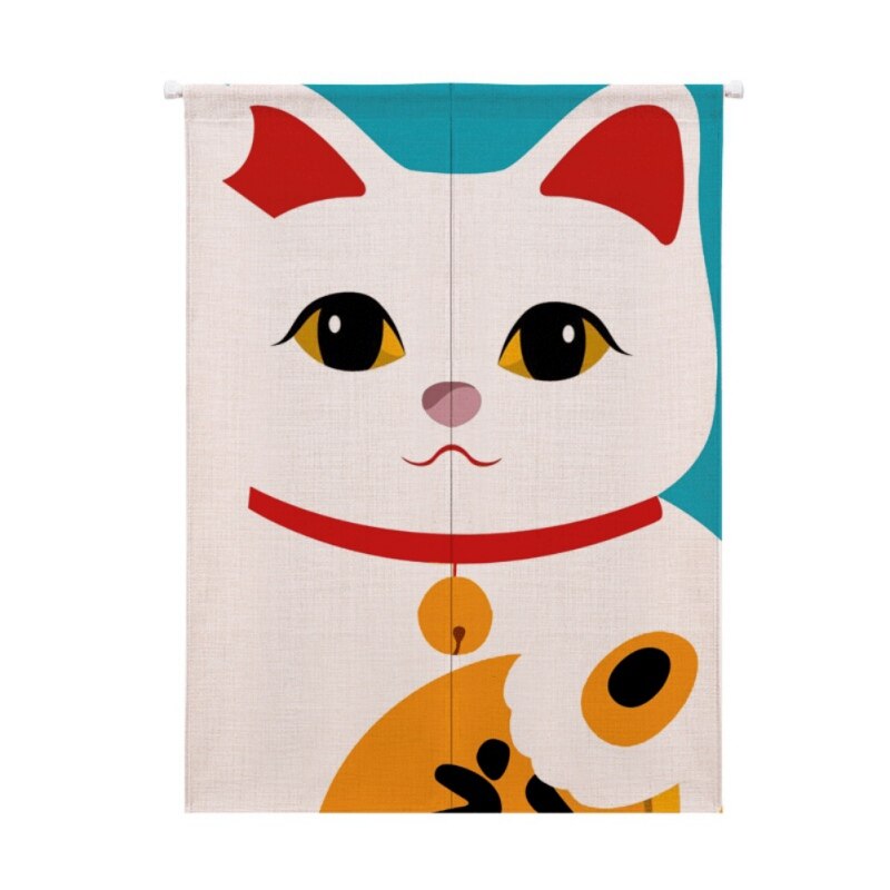 Rideau de porte en coton et lin | Motif chat chanceux, rideaux de porte, diviseur de décoration pour la maison, pour chambre à coucher et cuisine: green