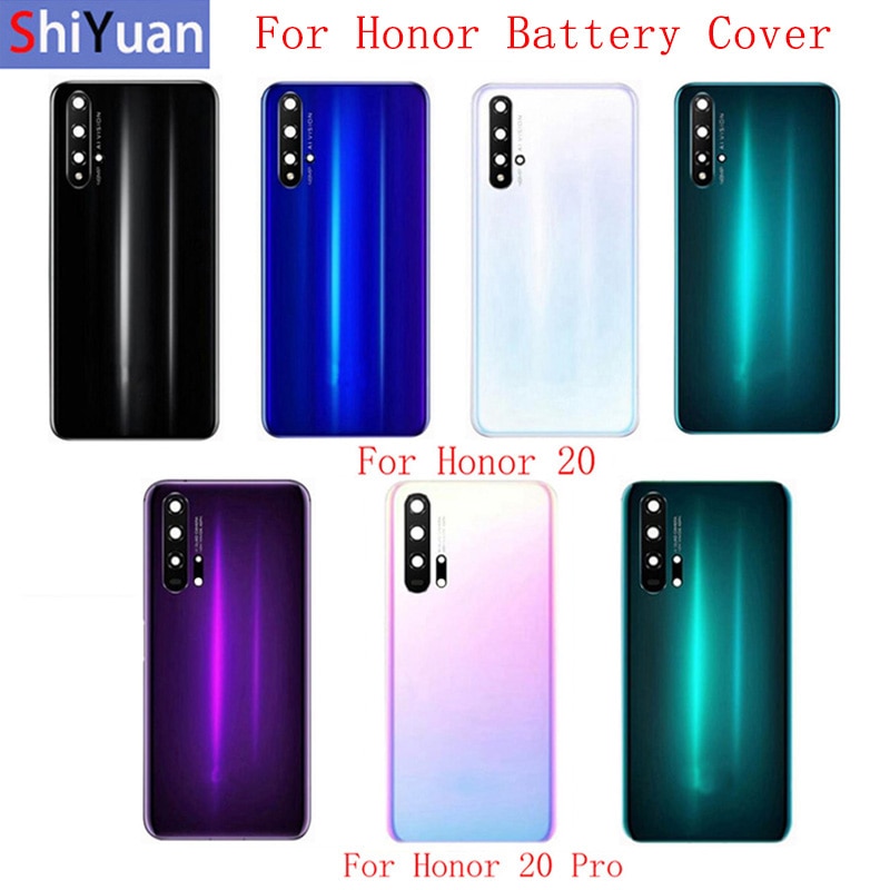 Couvercle de batterie en verre arrière boîtier de boîtier panneau de porte arrière pour Huawei Honor 20 20S 20Pro couvercle arrière + remplacement de l'objectif de la caméra