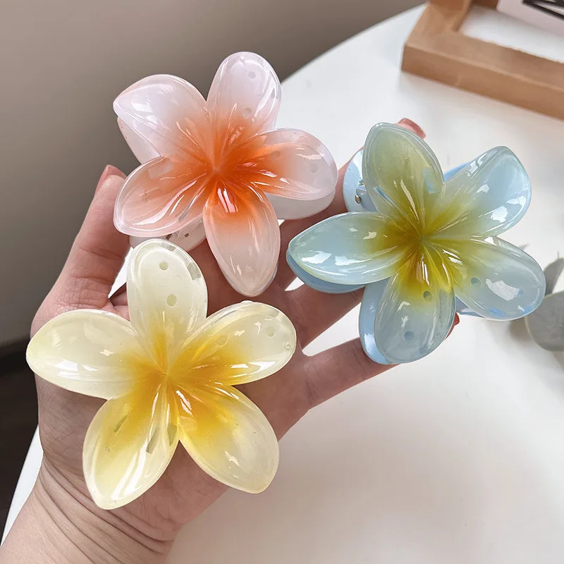 8CM Gradient Large Flower Acrylic Hair Clip For Women Sweet Hair Claws Crab Clamp Barrettes Hawaiian Headwear Accessories