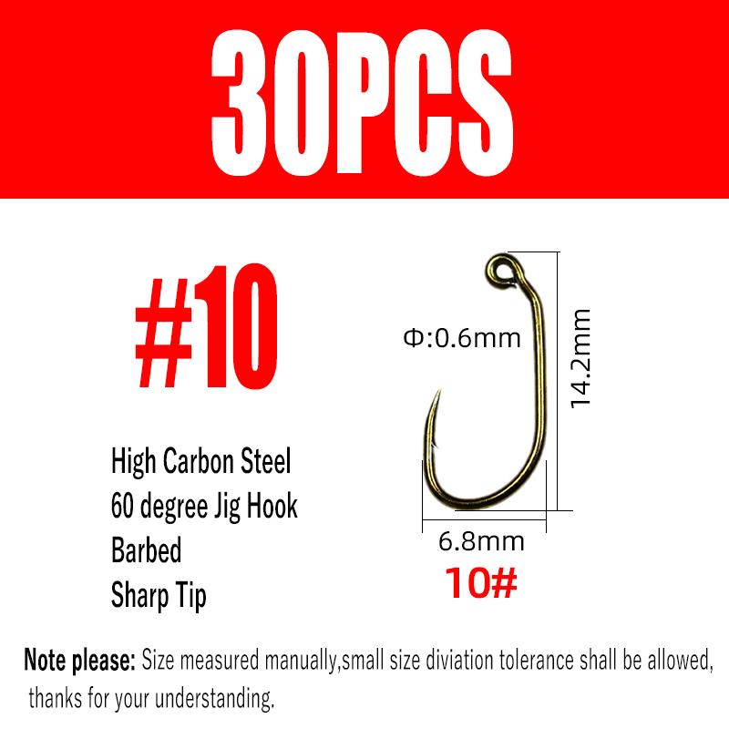 Wifreo 30Pcs 60 Graden Prikkeldraad Jig Vliegbindset Haak Brede Kloof Trout Vishaken #10 #12 #14 #16: Light Grey