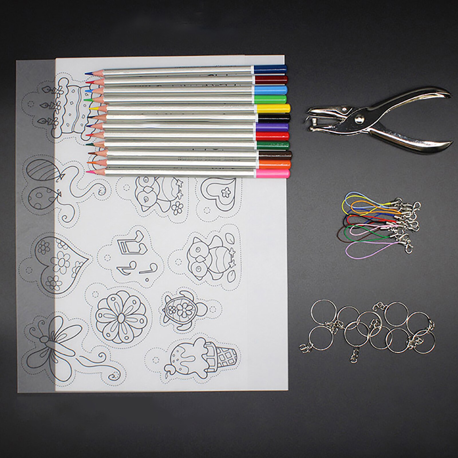 1 Set Shrinky Art Paper Heat Shrink Sheet Plastic Kit Hole Punch Keychains Pencils DIY Color Lead Manual Heat Shrink Film Tool: Type Q