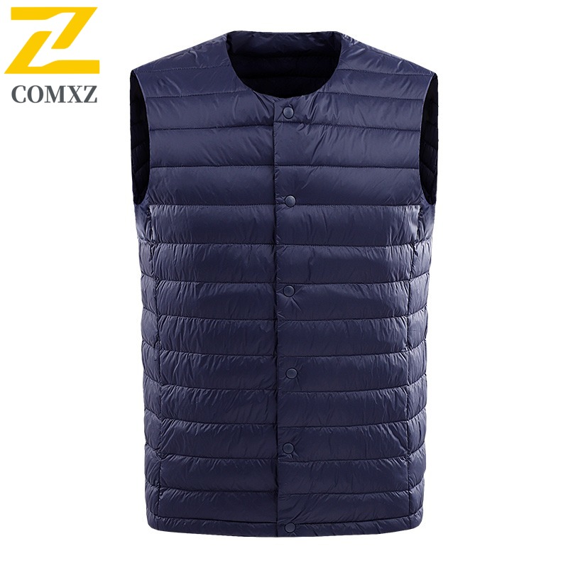 Winter Men's Sports Vest White Duck Down Lightweight Portable Waterproof Windproof Sleeveless Jacket for Hiking Camping Fishing