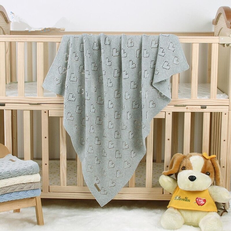 Bomulds hæklet nyfødt seng tæppe hul tæppe sommer baby tæppe strikning kærlighed hule dyner sove seng forsyninger 80*100cm