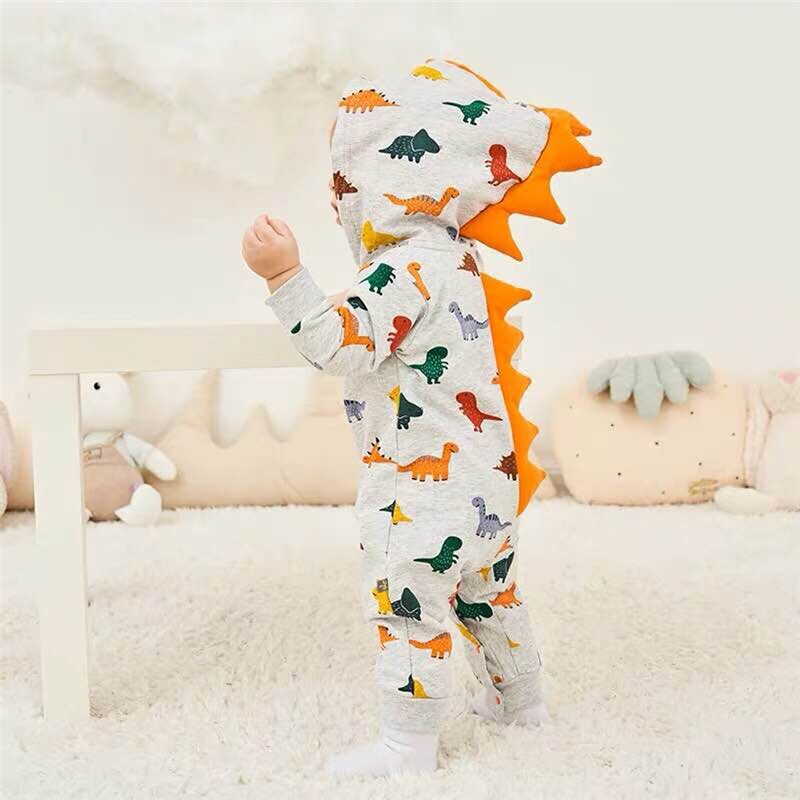 Pasgeboren Baby Jongens Dinosaurus Winter Hooded Rompertjes Baby Pasgeboren Jongen Romper Jumpsuits