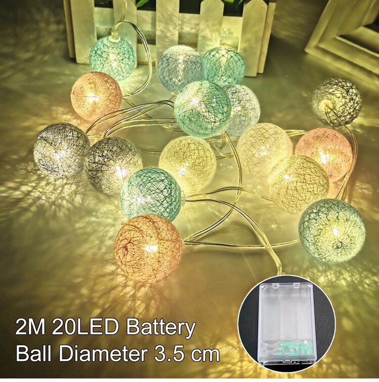 2m 20 led pumpulipallo seppele merkkijono valot ulkona häät syntymäpäiväjuhla sisustus vauvan makuuhuone yökeiju valot kodin sisustus: Maco / Usb: n kautta