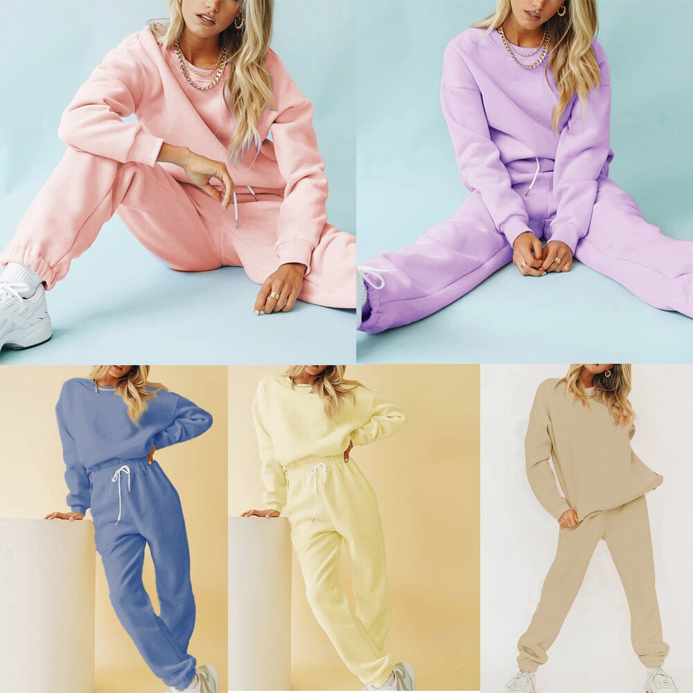 Sport salon tenues rose 2 pièces ensemble pulls surdimensionné survêtement femmes sweat costume décontracté solide pantalons de survêtement automne