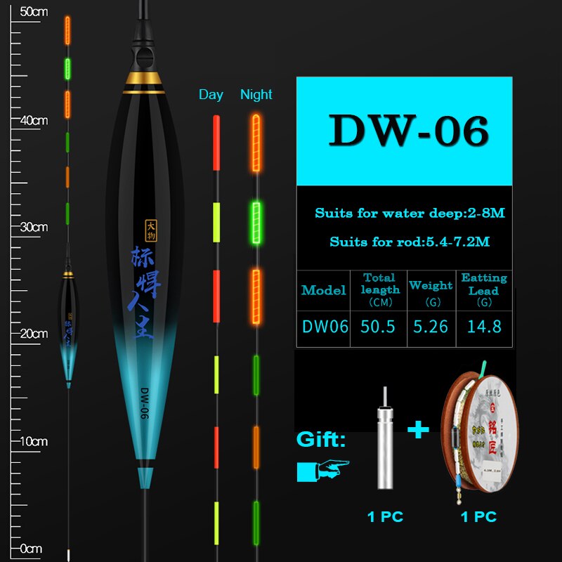 1pc fiskeflåd 1 stk fiskeline gruppe  + 1pc batteri stor opdrift elektrisk led lysende flydere til store fisk: Dw -06