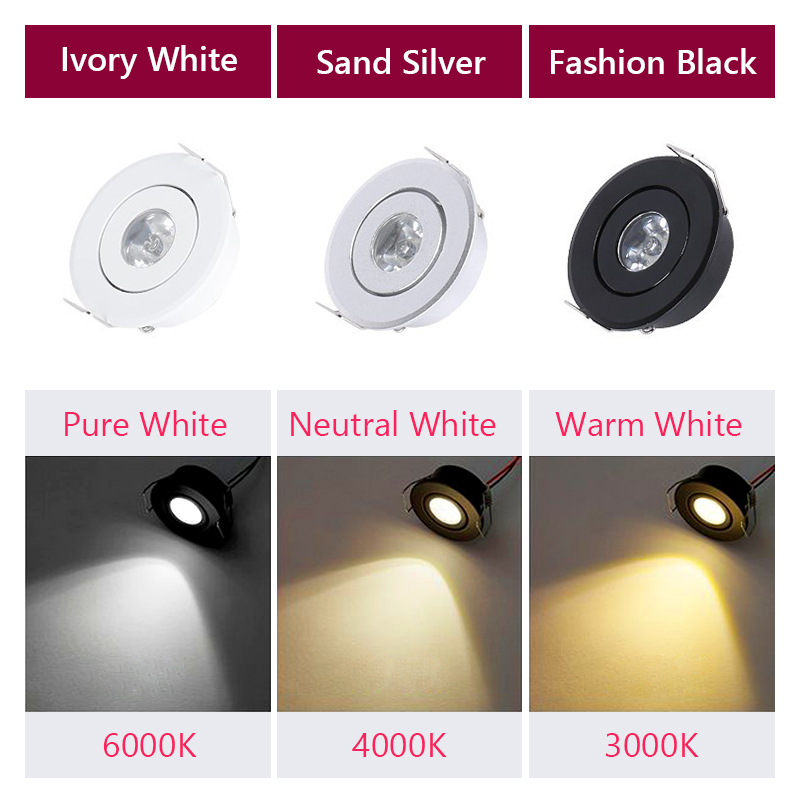 6pcs Led Mini Downlight 1W 3W Dimmable Spot Light Recessed Lamp AC85-265V Ceiling Light Aluminium 52mm With Driver