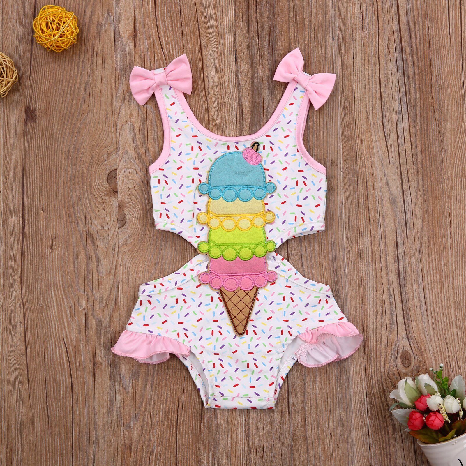 Citgeett estate bambino piccolo bambino ragazze dolce balze costume da bagno arco Ghiaccio crema Stampa vuoto bretella costume da bagno corpo Abiti