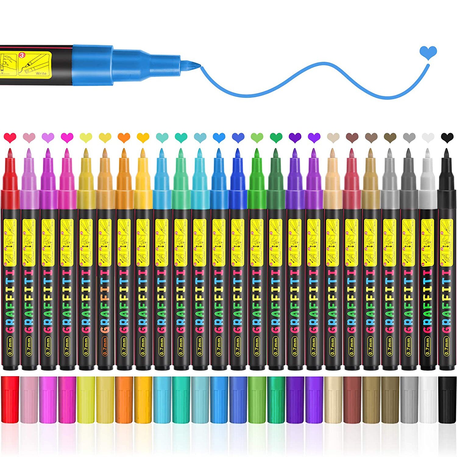 Acrylic Paint Pens 0.7mm/2.0mm Tip Marker Pens for DIY Craft Projects Waterproof Permanent Paint Art Marker for Rock Painting