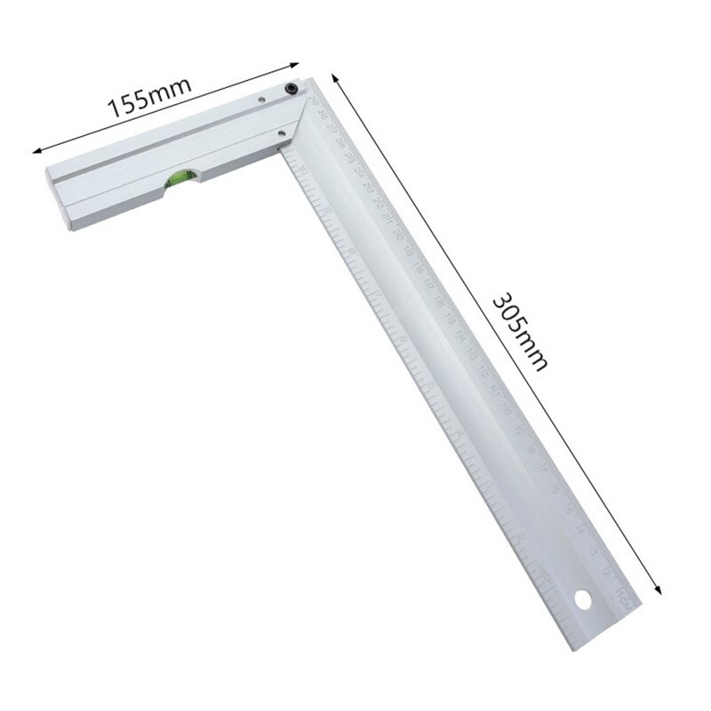 300mm Square Ruler 90 Degrees Aluminum Alloy with Level Bubble Metric/Inch Woodworking Foot Level Tools